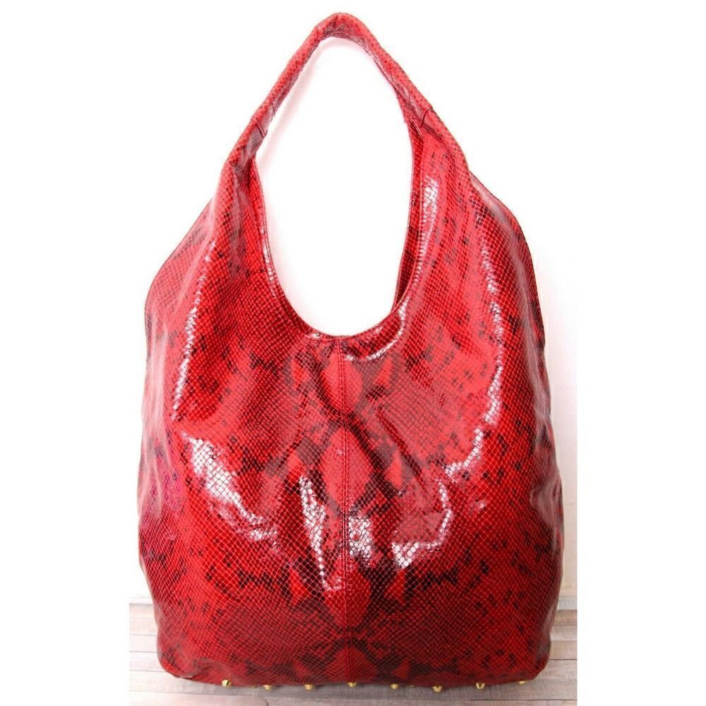 LRG WORTH NEW YORK STUDDED SNAKE PRINT RED GENUINE LEATHER SHOULDER BAG HANDBAG